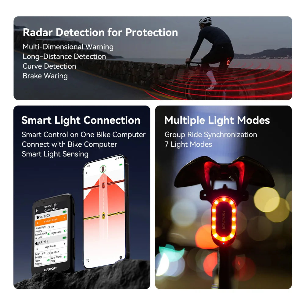 iGPSPORT SRmini Radar Tail Light Brake Alert Waterproof Cycling