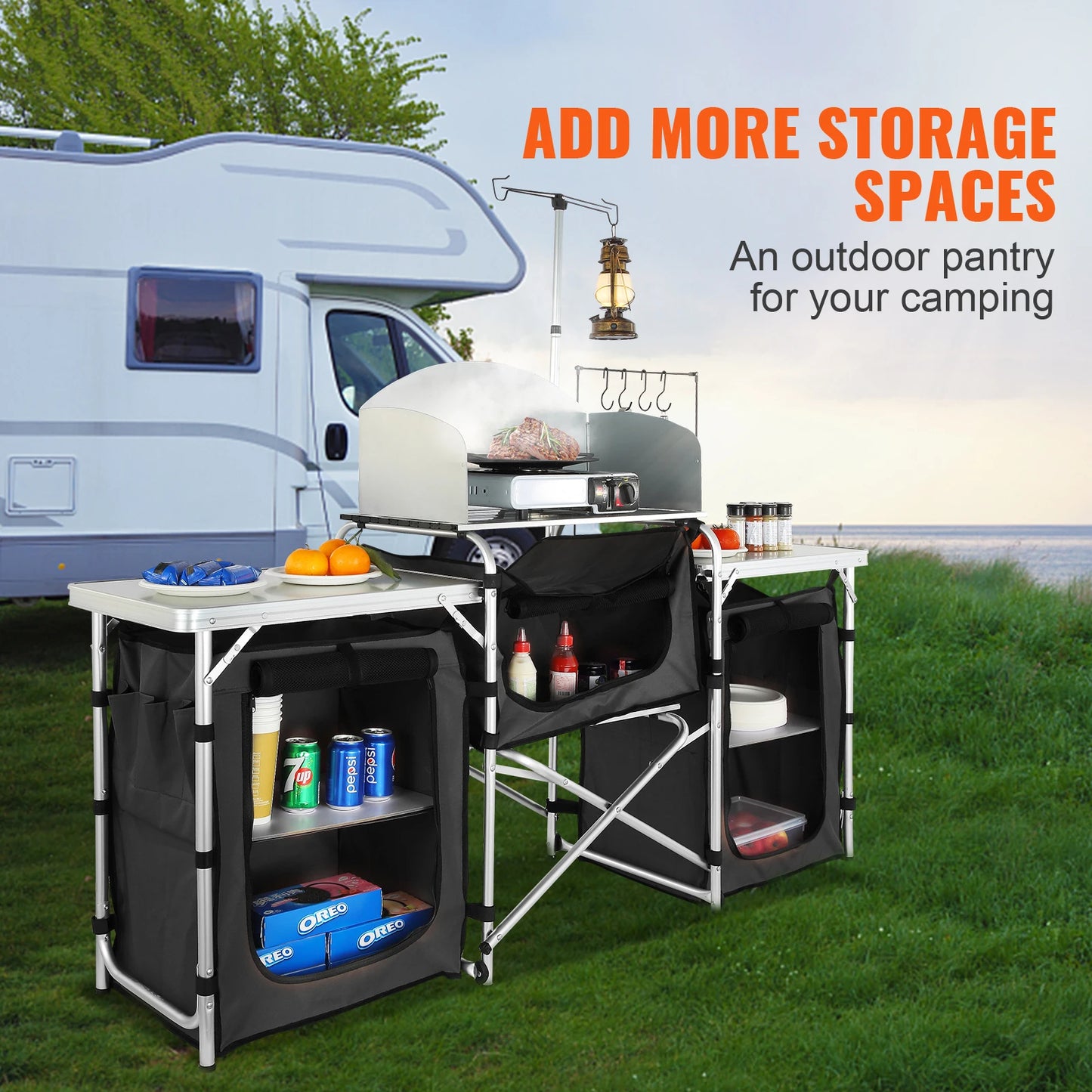 SucceBuy Foldable Outdoor Kitchen Table Cabinet For Camping And BBQ