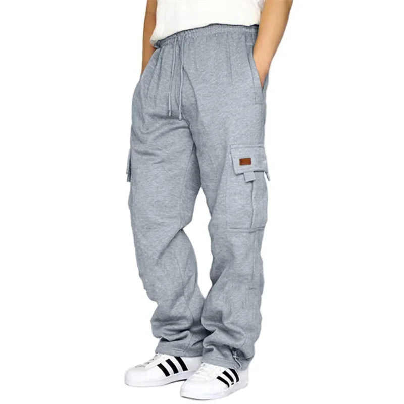 Hirigin Men's Loose Cargo Pants Drawstring Wide Leg Outdoor