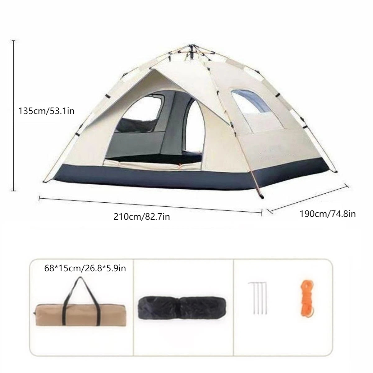 Pakicetus Automatic Opening Sunshade Camping Tent Dual Doors Windows