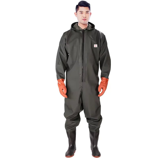 Adult Hooded Wader Set With Boots And Gloves Waterproof