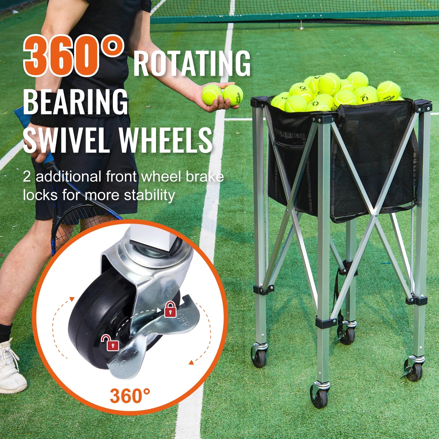 VEVOR SucceBuy Foldable Tennis Ball Cart Portable Holds 150 Balls Perfect For Courts