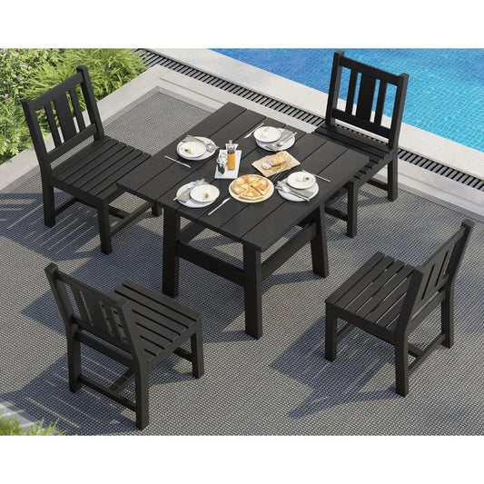 Outdoor WeatherResistant FivePiece Dining Set With Four Cushioned Chairs UmbrellaHole