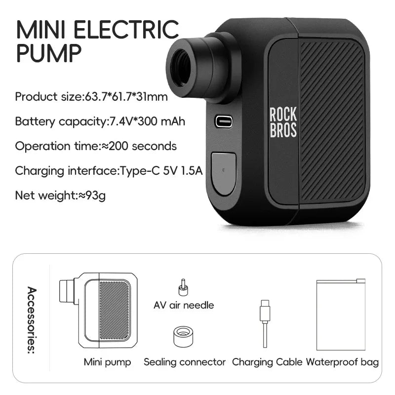 Rockbros Portable Electric Air Pump Rechargeable Bike Tire Inflator