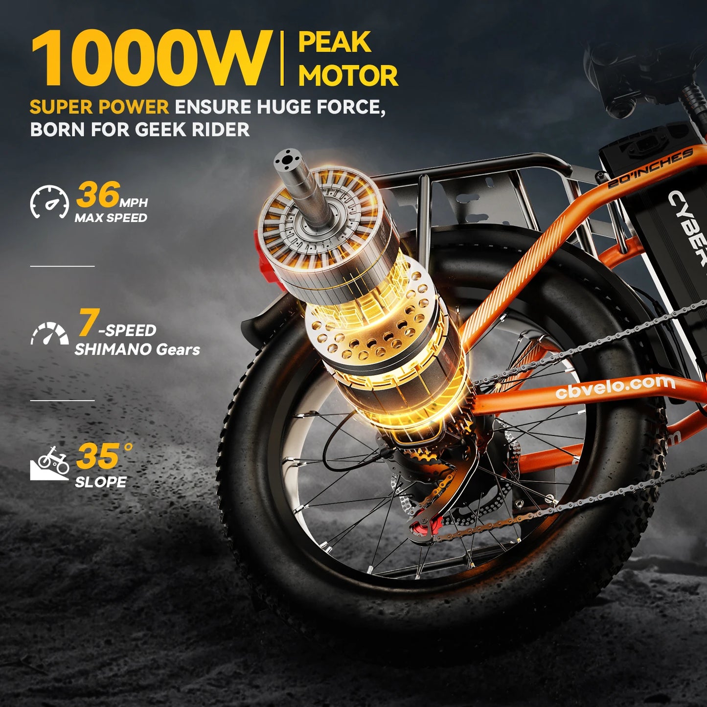 CYBERVELO 1000W Folding Electric Bike With Removable Battery