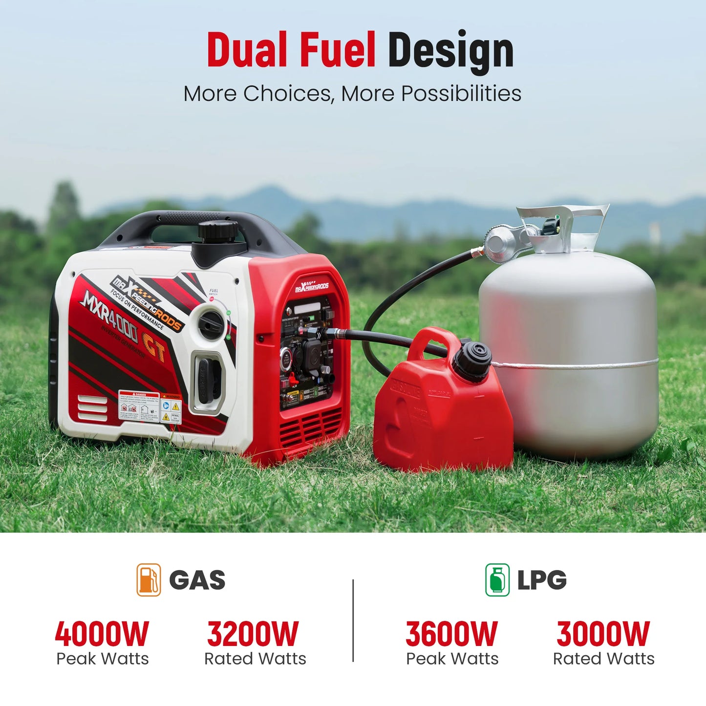 Maxpeedingrods 4KW Dual Fuel Inverter Generator LPG Gas Bluetooth