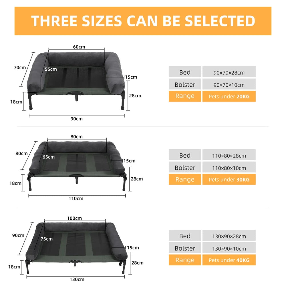 BORWARTCN Outdoor Raised Dog Bed With Cooling Breathable Mat And Plush Cushion For Home Garden