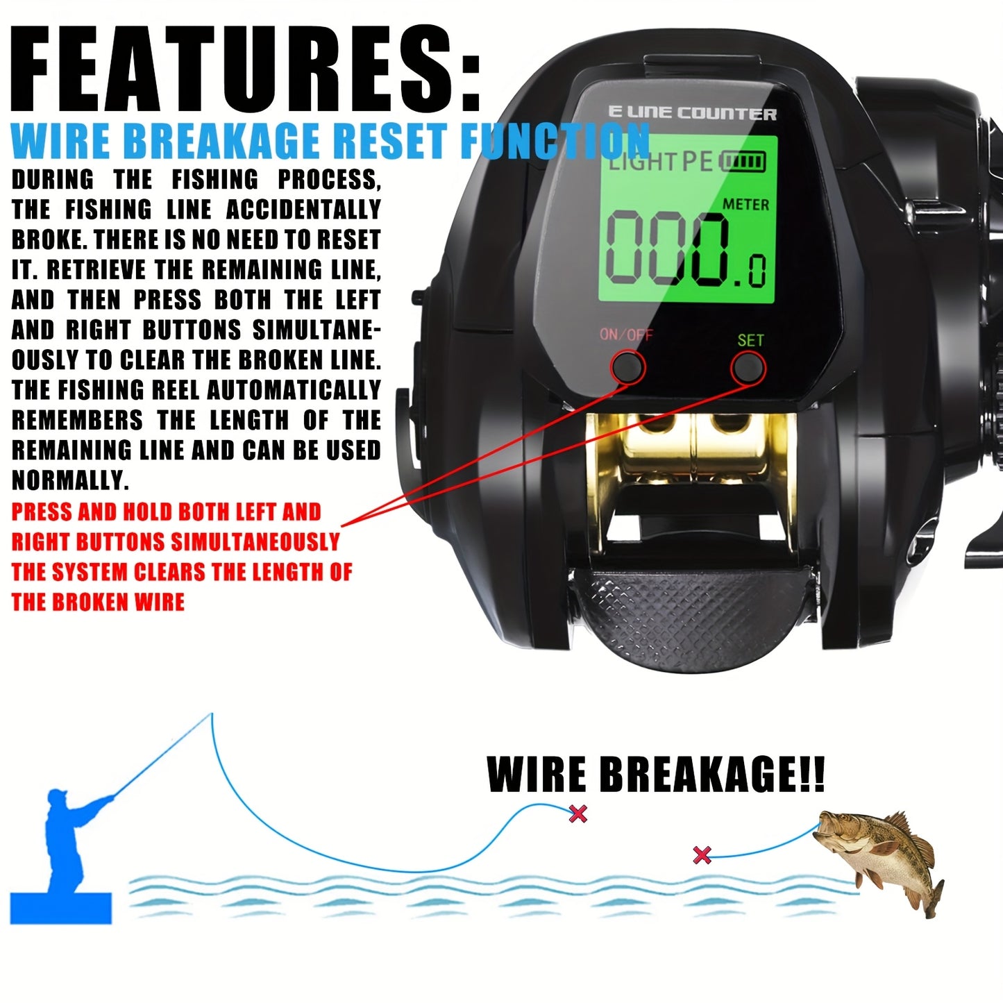 SAMOLLA Digital Display Spoon Fishing Reel Real Time Line Length