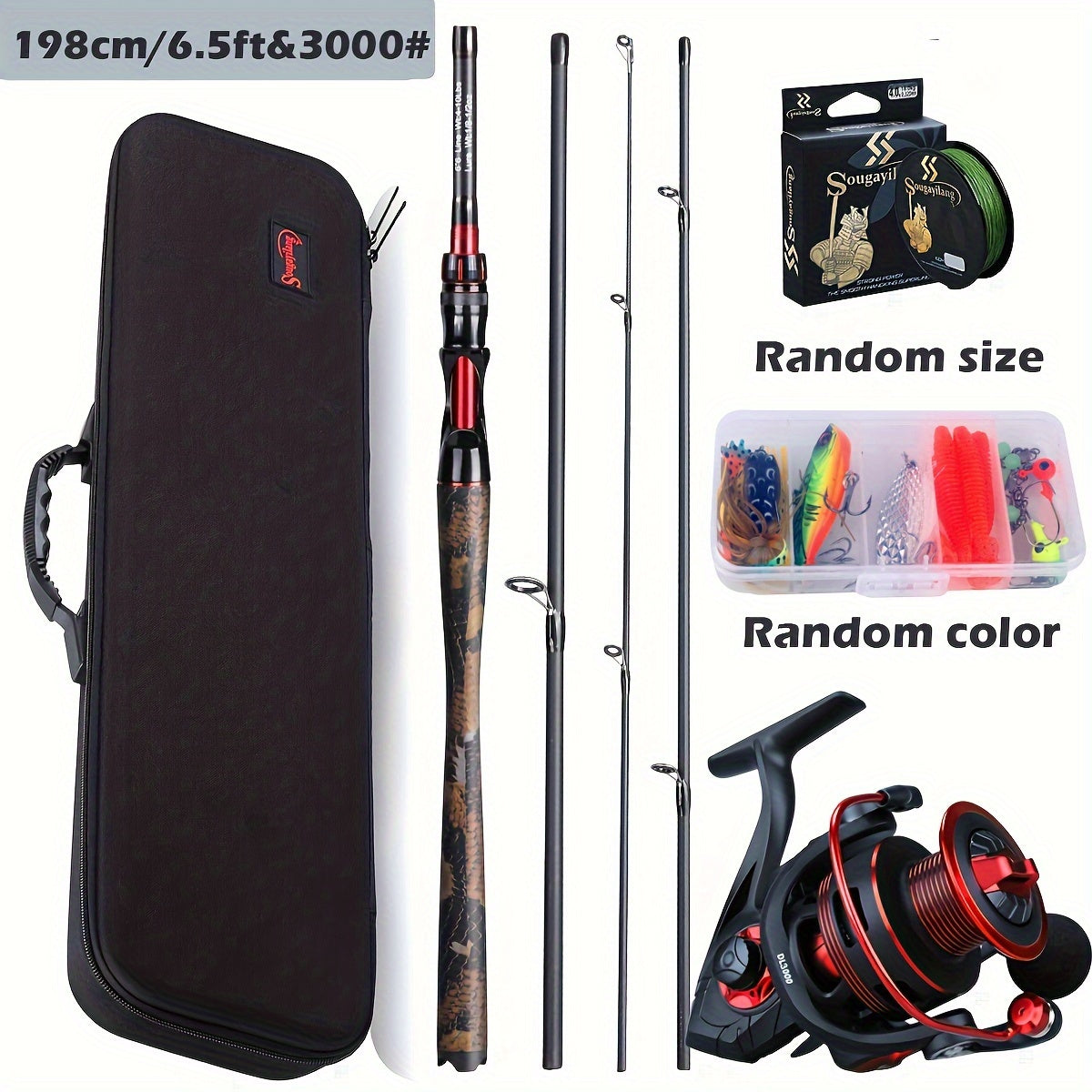 Sougayilang Four-Section Carbon Fiber Rod and Spinning Reel Combo