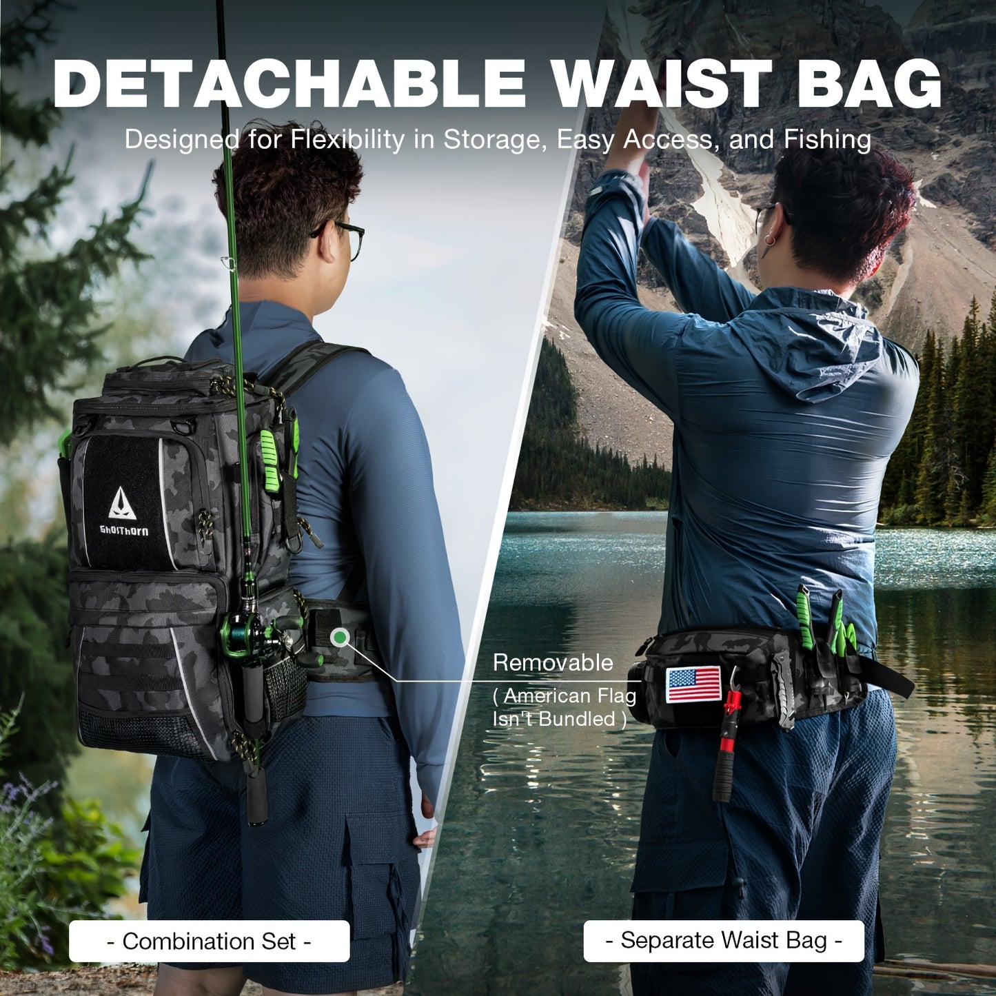 GHOSTHORN Fishing Tackle Backpack With 4 Tackle Boxes And Rod Holder